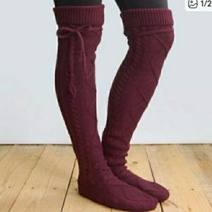 Grace & Lace Wine Knit Over-the-Knee Thigh Alpine Socks